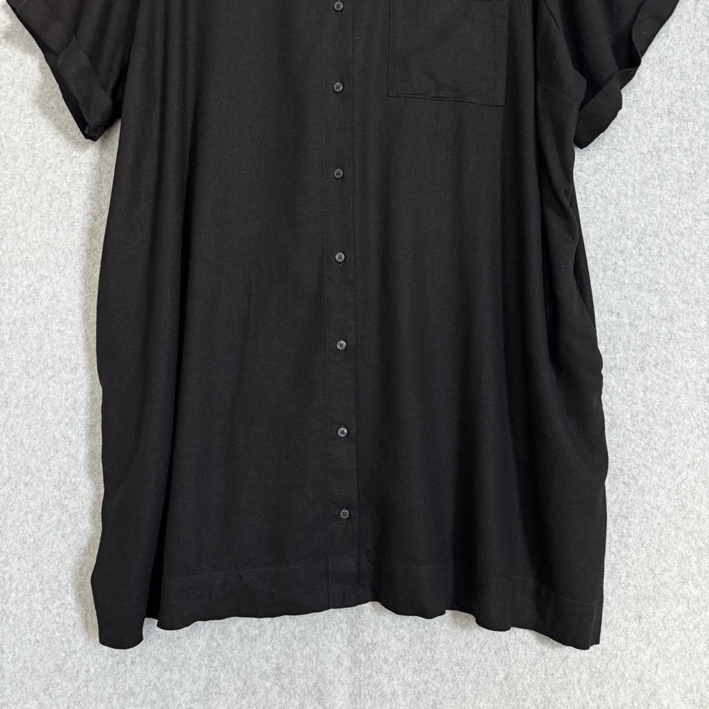 Old Navy Shirt Dress XXL Petite Black Linen Blend Button Up Fall Lagenlook NWT - Picture 5 of 12